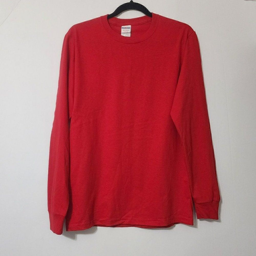 2 JERZEES Mens - Size S - Long Sleeve Heavyweight cotton T-Shirt Navy & Red